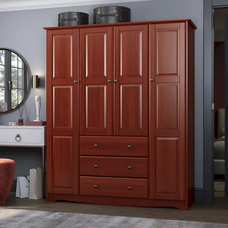 Armoire familiale 4 portes Palace Imports 100% bois massif avec poignées en métal ou en bois