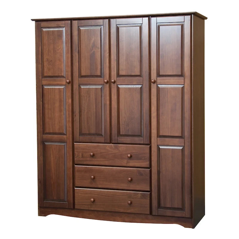 Armoire familiale 4 portes Palace Imports 100% bois massif avec poignées en métal ou en bois