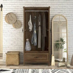 Armoire-penderie DH BASIC style rustique, finition noyer vieilli, double porte et 1 tiroir, par Denhour