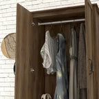 Armoire-penderie DH BASIC style rustique, finition noyer vieilli, double porte et 1 tiroir, par Denhour