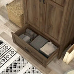 Armoire-penderie DH BASIC style rustique, finition noyer vieilli, double porte et 1 tiroir, par Denhour