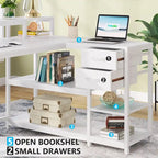 Bureau en L avec tiroir, bureau d'angle pour bureau à domicile avec étagères de rangement et support pour écran, bureau PC rustique pour petits espaces