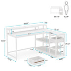Bureau en L avec tiroir, bureau d'angle pour bureau à domicile avec étagères de rangement et support pour écran, bureau PC rustique pour petits espaces