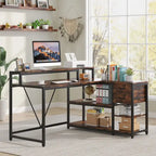 Bureau en L avec tiroir, bureau d'angle pour bureau à domicile avec étagères de rangement et support pour écran, bureau PC rustique pour petits espaces