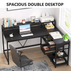 Bureau en L avec tiroir, bureau d'angle pour bureau à domicile avec étagères de rangement et support pour écran, bureau PC rustique pour petits espaces