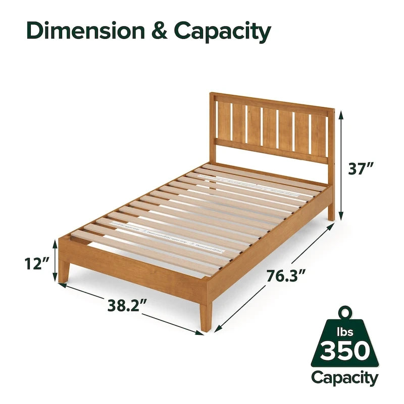 Priage by ZINUS Cadre de lit plateforme en bois de pin rustique de luxe