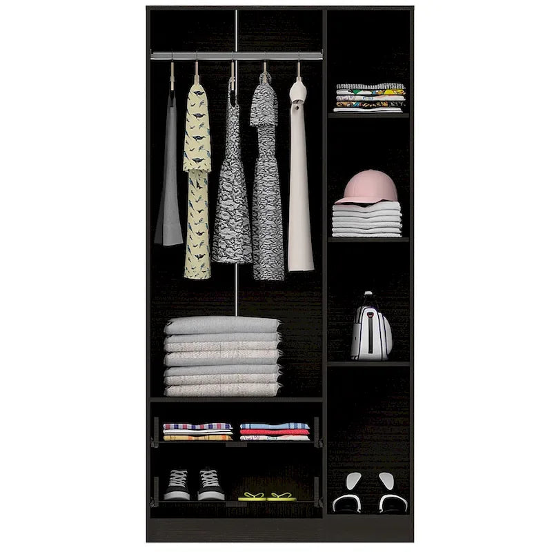 Armoire TUHOME Austral à 3 portes avec tiroirs, étagères et tringle - Non disponible