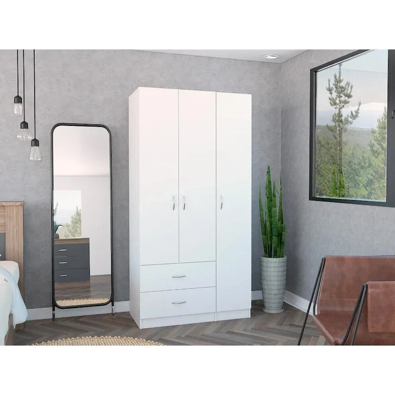 Armoire TUHOME Austral à 3 portes avec tiroirs, étagères et tringle - Non disponible