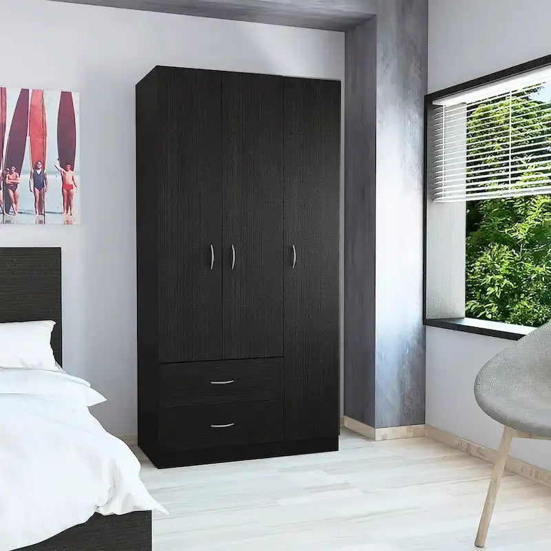 Armoire TUHOME Austral à 3 portes avec tiroirs, étagères et tringle - Non disponible