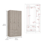 Armoire TUHOME Austral à 3 portes avec tiroirs, étagères et tringle - Non disponible