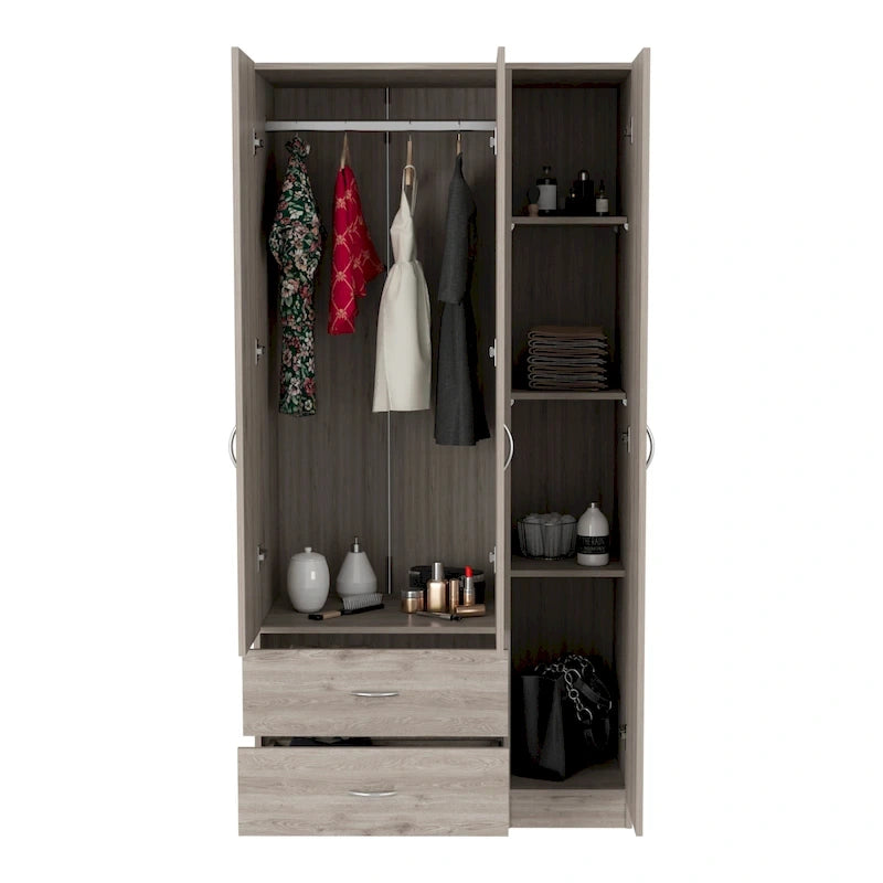 Armoire TUHOME Austral à 3 portes avec tiroirs, étagères et tringle - Non disponible