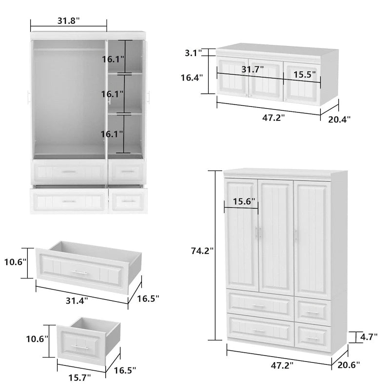 FUFU&amp;GAGA Grande Armoire Combo Armoires Placard Armoire de Rangement Blanc