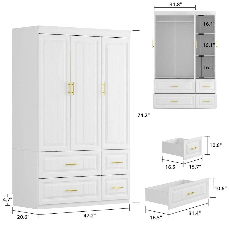 FUFU&amp;GAGA Grande Armoire Combo Armoires Placard Armoire de Rangement Blanc