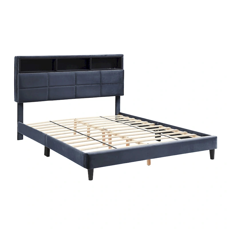 Lit coffre rembourré Rosdale gris avec ports USB par Furniture of America