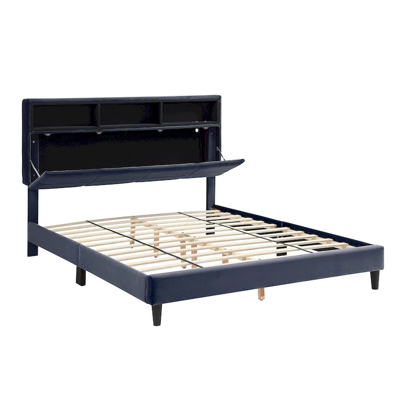 Lit coffre rembourré Rosdale gris avec ports USB par Furniture of America