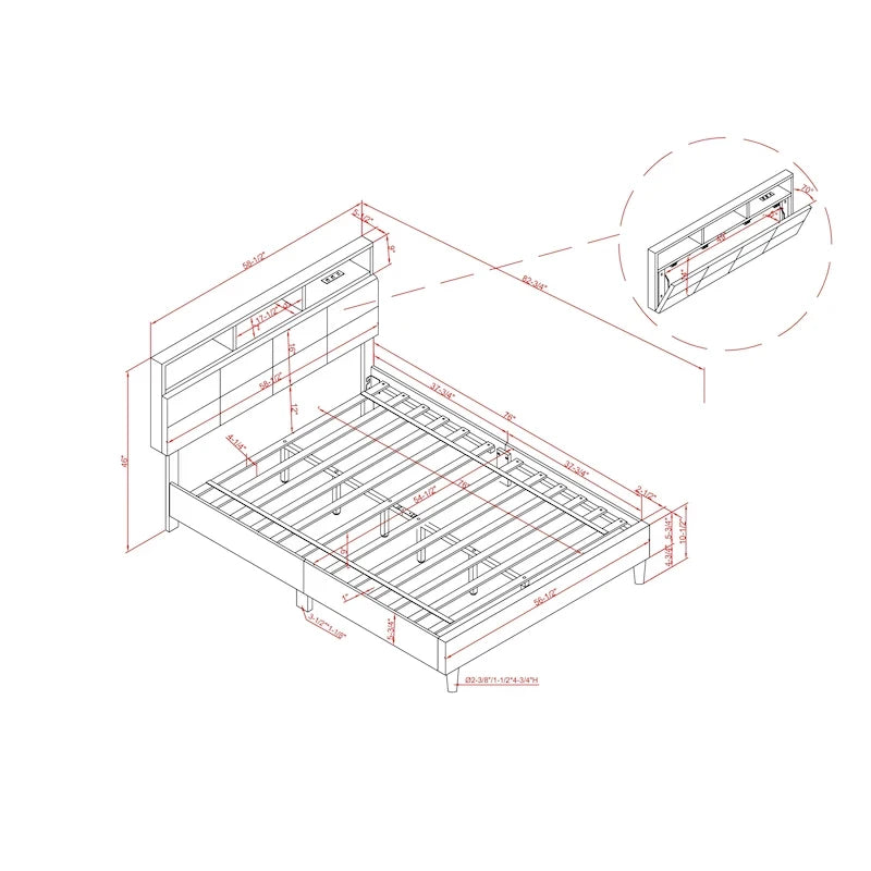 Lit coffre rembourré Rosdale gris avec ports USB par Furniture of America