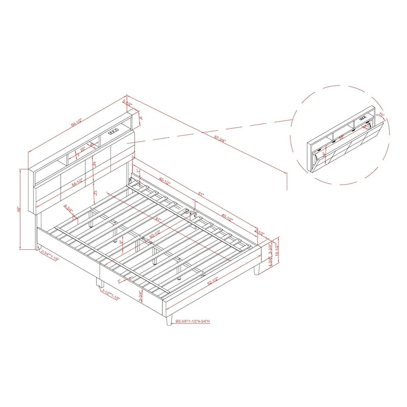 Lit coffre rembourré Rosdale gris avec ports USB par Furniture of America