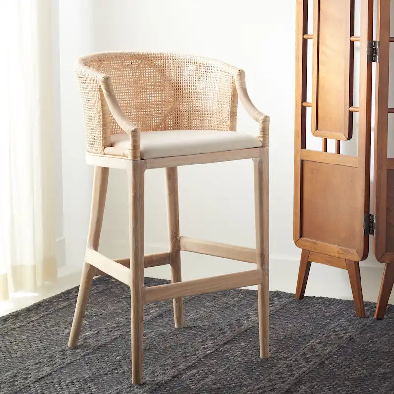 Tabouret de bar SAFAVIEH Virona en rotin 76 cm (22,3 po L x 20,5 po P x 39 po H)