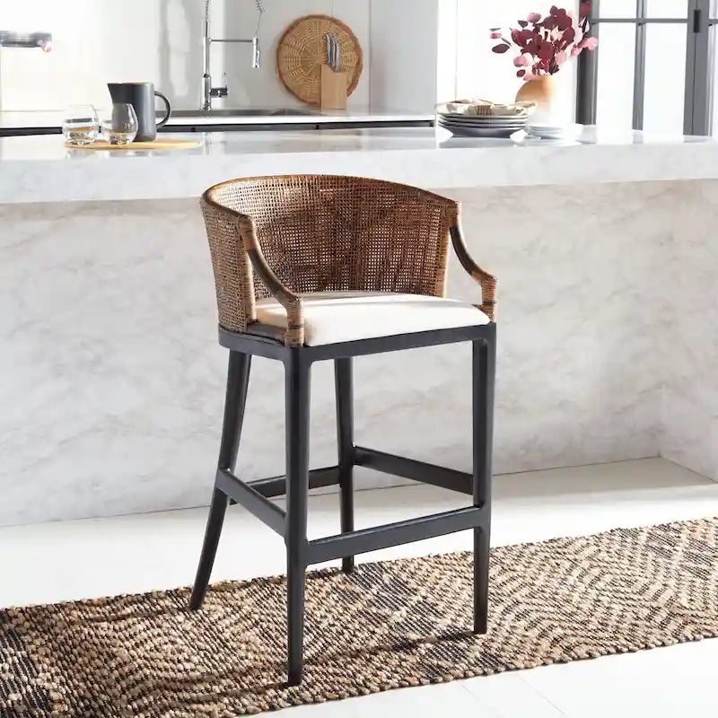 Tabouret de bar SAFAVIEH Virona en rotin 76 cm (22,3 po L x 20,5 po P x 39 po H)