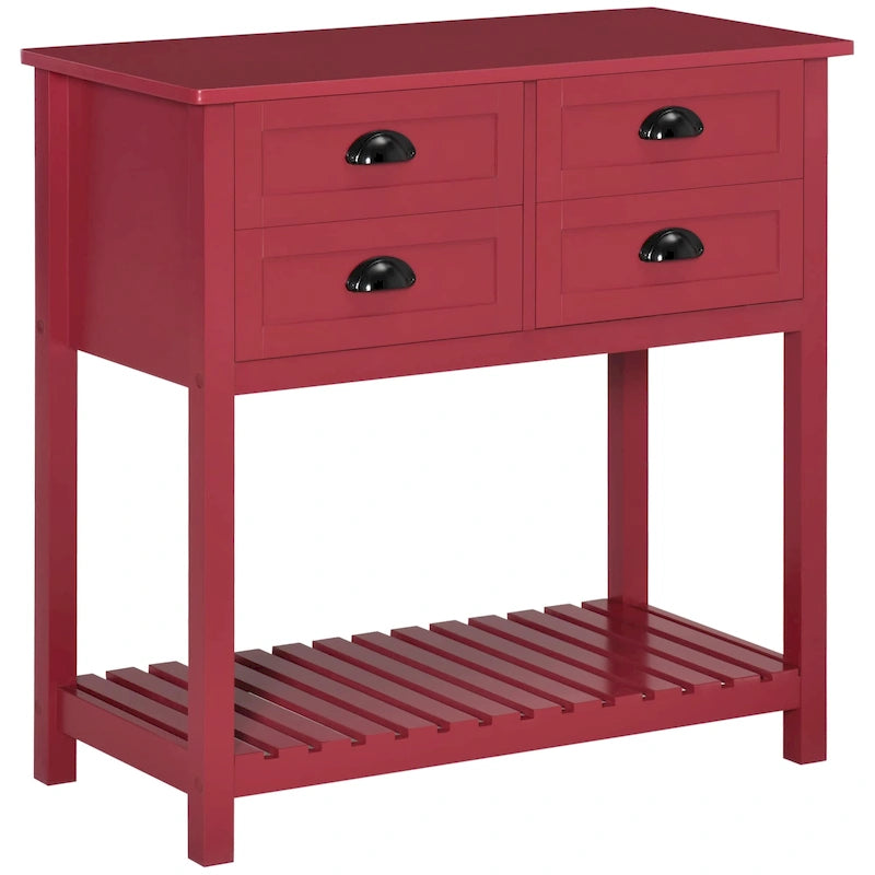 Buffet HOMCOM, console de rangement avec 4 tiroirs et étagère inférieure à lattes pour cuisine ou salon.
