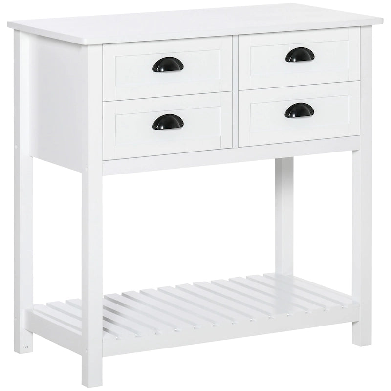 Buffet HOMCOM, console de rangement avec 4 tiroirs et étagère inférieure à lattes pour cuisine ou salon.