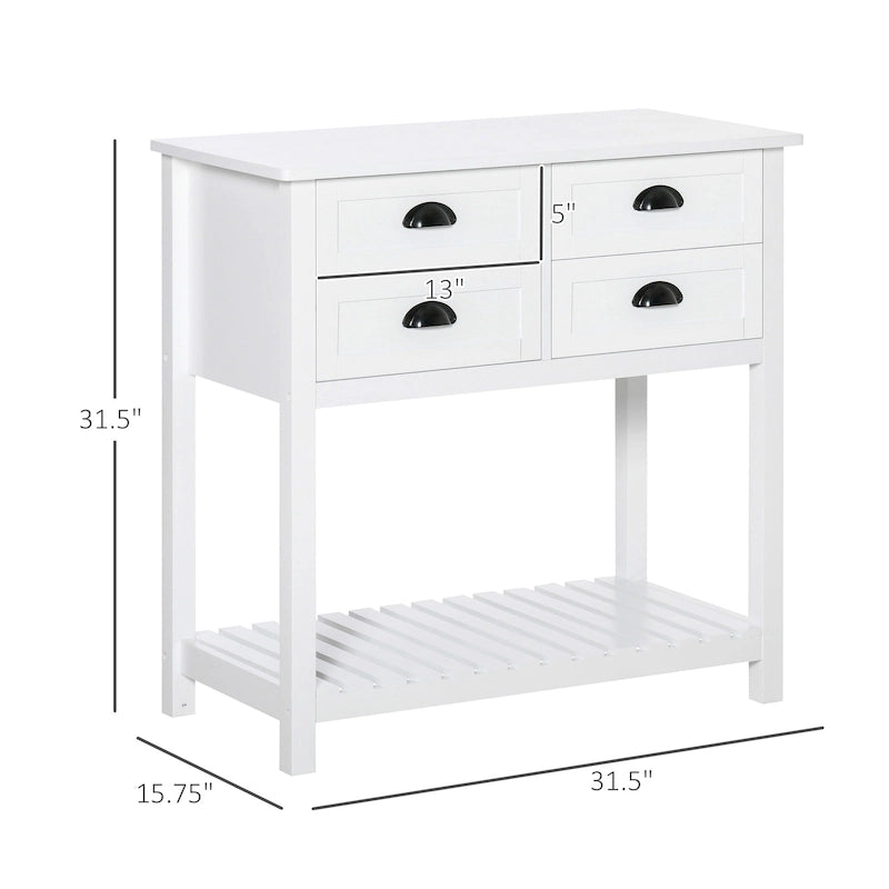 Buffet HOMCOM, console de rangement avec 4 tiroirs et étagère inférieure à lattes pour cuisine ou salon.