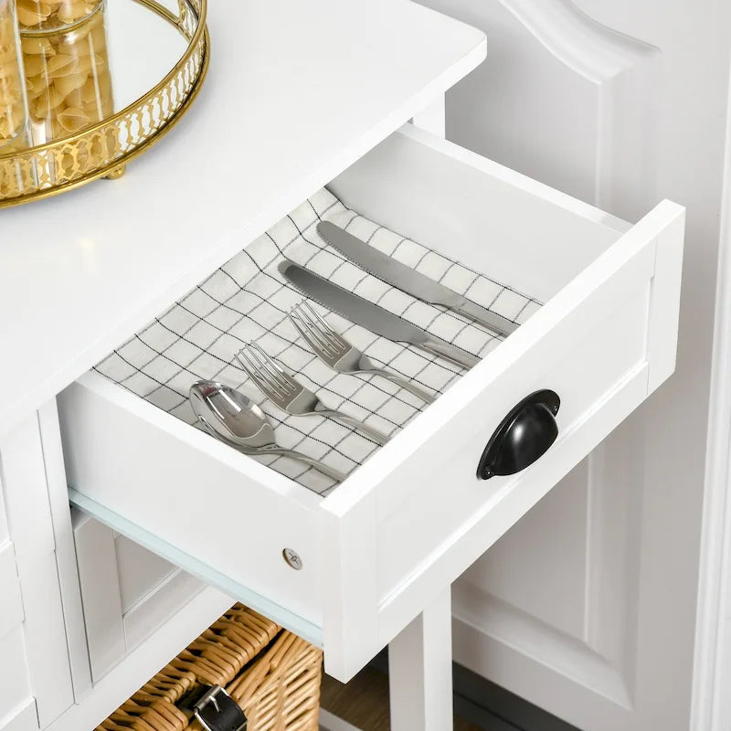 Buffet HOMCOM, console de rangement avec 4 tiroirs et étagère inférieure à lattes pour cuisine ou salon.