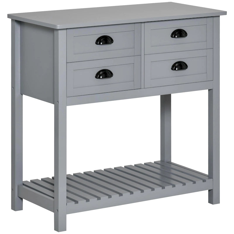 Buffet HOMCOM, console de rangement avec 4 tiroirs et étagère inférieure à lattes pour cuisine ou salon.