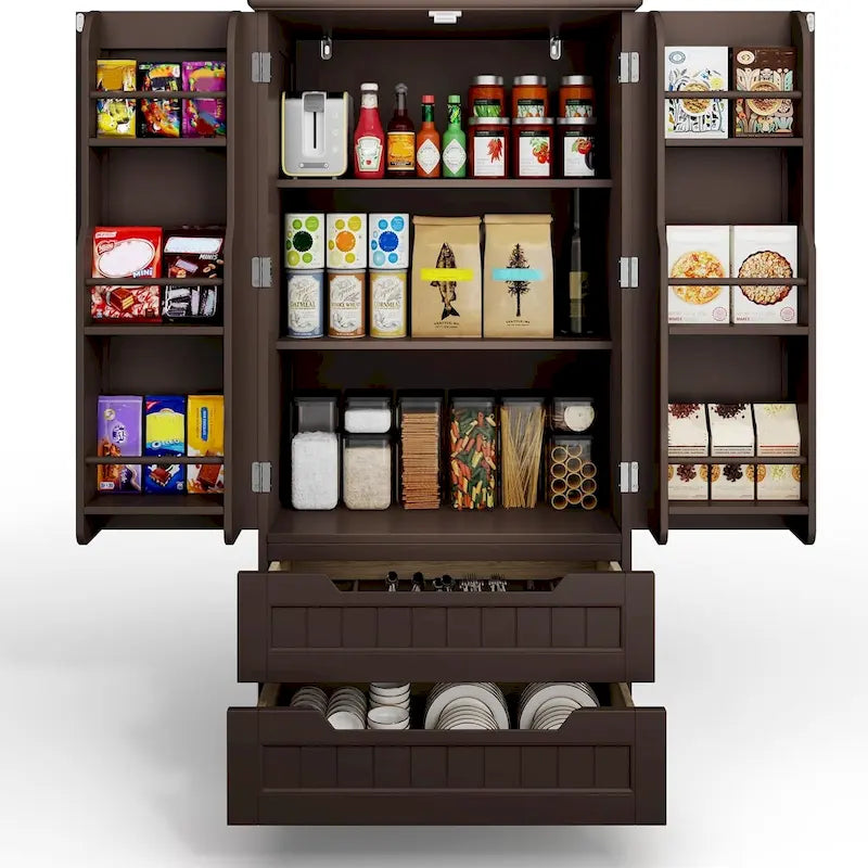 Armoire de rangement de cuisine, meuble de rangement de salle de bain autoportant avec 2 portes et tiroirs