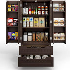 Kitchen Storage Pantry Cabinet, Freestanding Bathroom Storage Cabinet with 2 Doors and Drawers