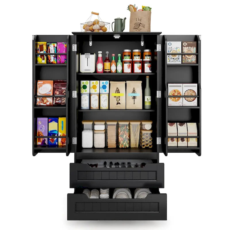 Armoire de rangement de cuisine, meuble de rangement de salle de bain autoportant avec 2 portes et tiroirs