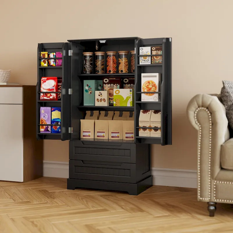 Armoire de rangement de cuisine, meuble de rangement de salle de bain autoportant avec 2 portes et tiroirs
