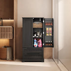 Armoire de rangement de cuisine, meuble de rangement de salle de bain autoportant avec 2 portes et tiroirs