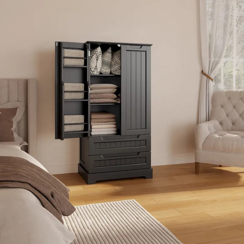 Armoire de rangement de cuisine, meuble de rangement de salle de bain autoportant avec 2 portes et tiroirs