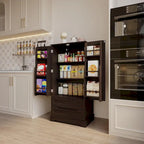 Armoire de rangement de cuisine, meuble de rangement de salle de bain autoportant avec 2 portes et tiroirs