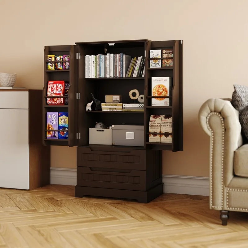 Armoire de rangement de cuisine, meuble de rangement de salle de bain autoportant avec 2 portes et tiroirs