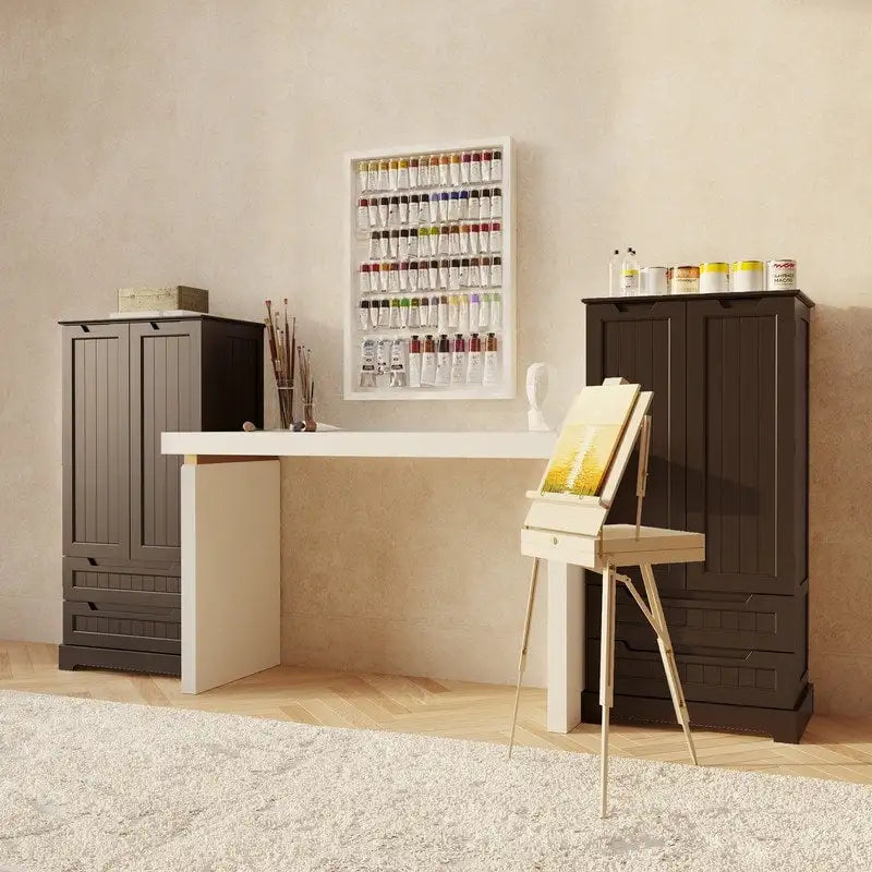 Armoire de rangement de cuisine, meuble de rangement de salle de bain autoportant avec 2 portes et tiroirs