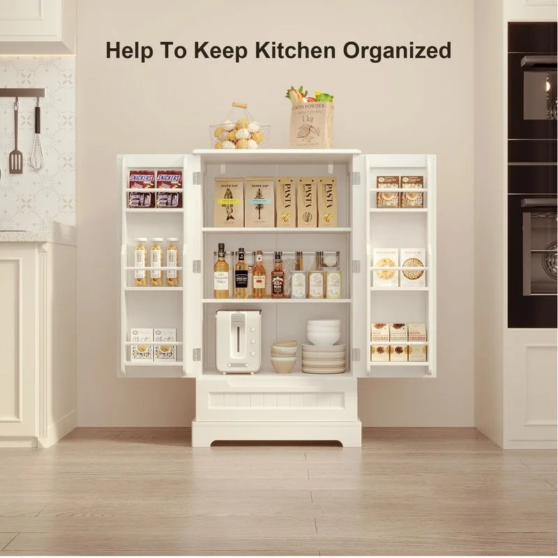 Armoire de rangement de cuisine, meuble de rangement de salle de bain autoportant avec 2 portes et tiroirs