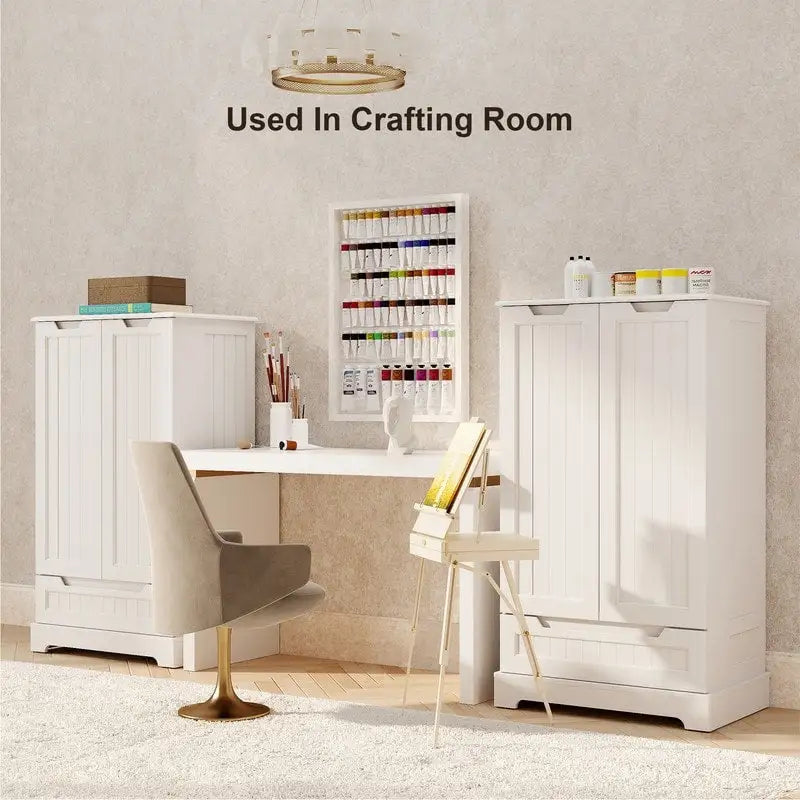 Armoire de rangement de cuisine, meuble de rangement de salle de bain autoportant avec 2 portes et tiroirs