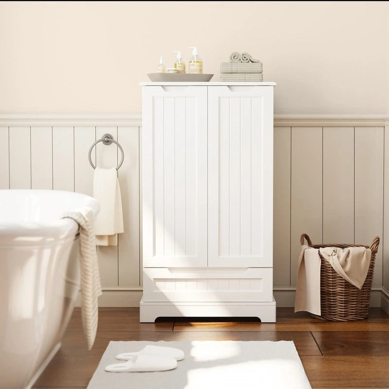 Armoire de rangement de cuisine, meuble de rangement de salle de bain autoportant avec 2 portes et tiroirs