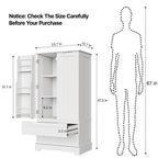 Armoire de rangement de cuisine, meuble de rangement de salle de bain autoportant avec 2 portes et tiroirs