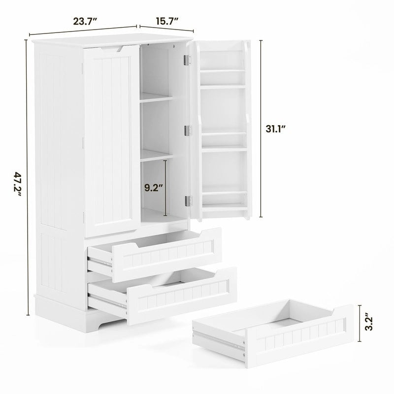 Armoire de rangement de cuisine, meuble de rangement de salle de bain autoportant avec 2 portes et tiroirs