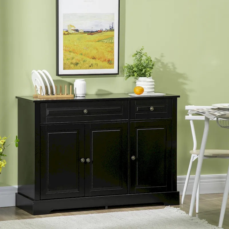 Buffet moderne HOMCOM avec placards de rangement, 2 tiroirs et étagères réglables, noir