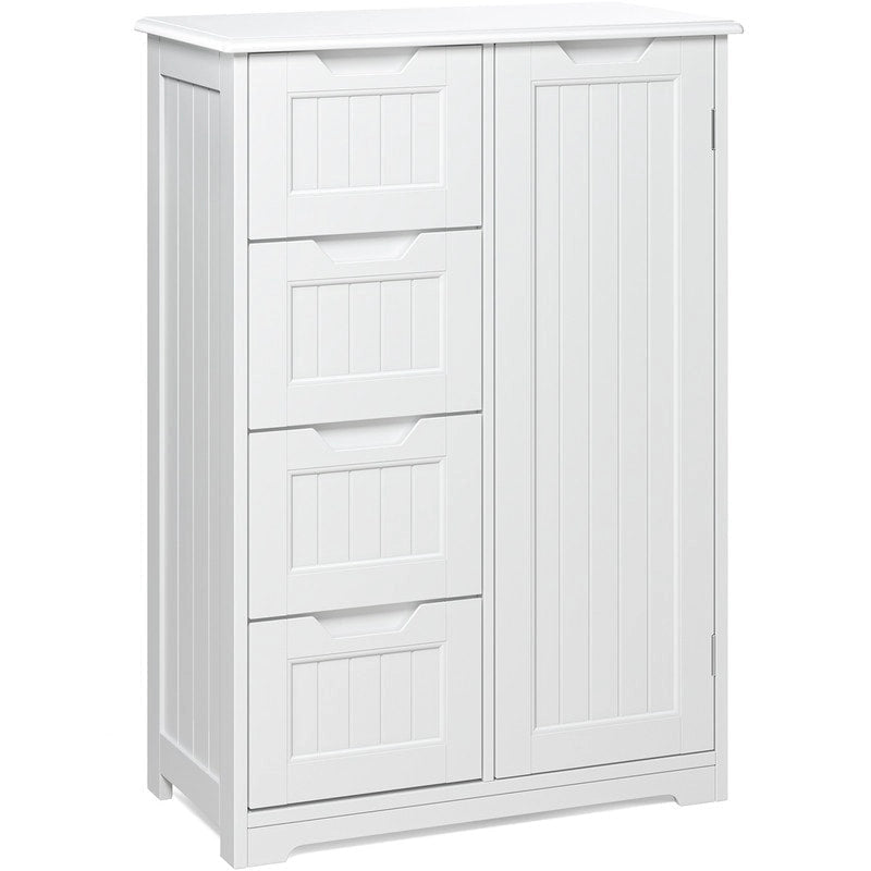 Meuble de rangement de sol pour salle de bain, meuble de rangement autoportant avec 4 tiroirs et étagère réglable