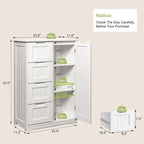 Meuble de rangement de sol pour salle de bain, meuble de rangement autoportant avec 4 tiroirs et étagère réglable