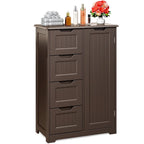 Meuble de rangement de sol pour salle de bain, meuble de rangement autoportant avec 4 tiroirs et étagère réglable
