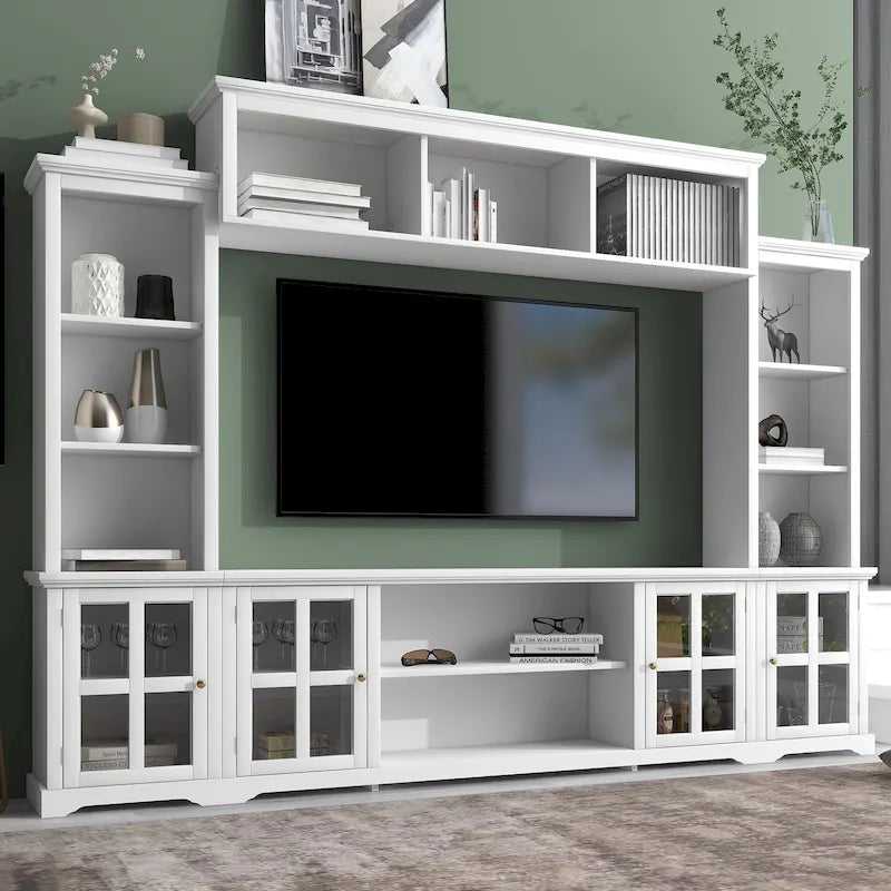 Meuble TV avec pont, console pour téléviseurs jusqu'à 70 pouces, deux colonnes