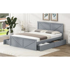 Lit plateforme en bois Queen Size avec quatre tiroirs de rangement et pieds de soutien, gris