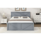 Lit plateforme en bois Queen Size avec quatre tiroirs de rangement et pieds de soutien, gris