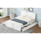 Lit plateforme en bois Queen Size avec quatre tiroirs de rangement et pieds de soutien, gris
